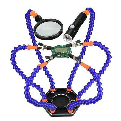 

Multifunctional Soldering Helping Hands with 6pcs Flexible Arms Flashlight&25x Magnifier for Circuit Board Welding Auxiliary T