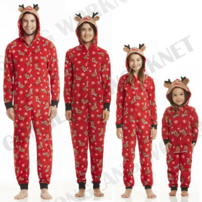 

Family Matching Christmas Pajamas Set Mom Dad Kids Deer Sleepwear Nightwear Zip