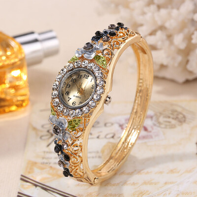 

Explosion retro cloisonne 3D flower open womens wrist watch ladies fashion luxury bracelet quartz watch