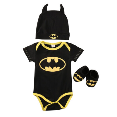 

Newborn Baby Boy Batman Outfit Babygrow RomperSocks ShoesHat 3Pcs Set Clothes