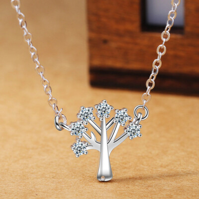 

925 Sterling Silver Tree Of Life Pendant Crystal Necklaces For Women Family Tree Fine Jewelry Best Gift Sweater Chain