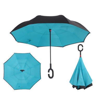 

Reverse Folding Double Layer Inverted Chuva Umbrella Self Stand Inside Out Rain Protection C-Hook Hands Windproof for Car