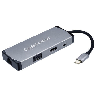 

Cabledeconn F0409 USB C HUB Type C to HDMI VGA USB 30 RJ45 PD Adapter Grey