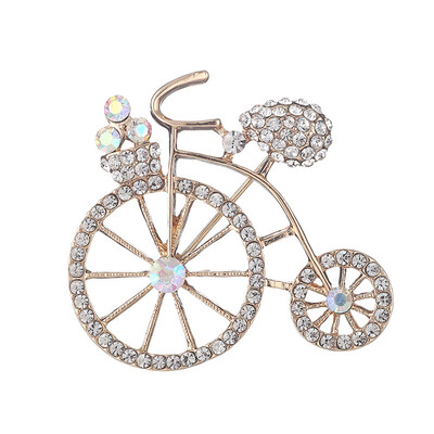 

Flower Girl Jewelry Clear Crystal Gold-Tone Pretty Bike Bicycle Art Deco Pin Novelty Brooches