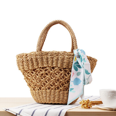 

Small hand-woven woven beach bag hollow scarves small fresh straw bag holiday leisure bag
