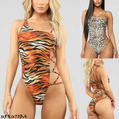 

Leopard Print One Piece Women Sexy Swimsuit Bandage Bikini Swimwear Bathing Suit