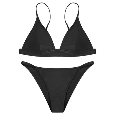

Spaghetti Strap Backless Padded Solid Color Low Waist Sexy Two-piece Women Bikini Set