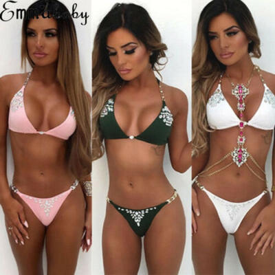 

Sexy Lady Bikini Set Push-Up Padded Crystal Swimwear Swimsuit Bathing Beachwear