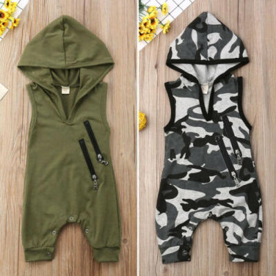 

US Summer Newborn Infant Baby Boy Hooded Camo Romper Jumpsuit Outfits Clothes