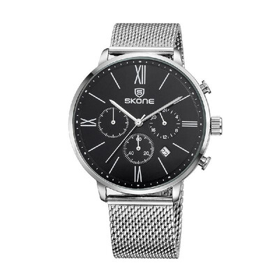 

SKONE 2016 Brand Fashion Luxury Water-proof Men Casual Wristwatch Calendar PU Strap Mans Business Dress Watch W Sub-dials