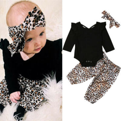 

US Toddler Kids Baby Girl Clothes Set Long Sleeve Romper Pants Headband Outfit