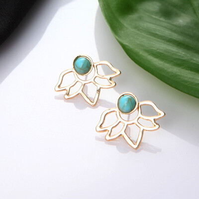 

New Crystal Jacket Flower Stud Earrings For Women fashionJewelry Double Sided Gold Silver Colour earrings