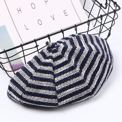

Korean hat children autumn&winter berets thin retro literary stripes octagonal pumpkin hat student painter hat wholesale