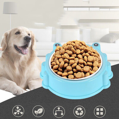 

Gobestart Plastic Stainless Steel Dog Bowl Cat Food Bowl Single Bowl Pet Safety Pet Bowl