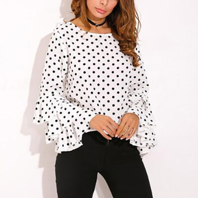 

Polka Dot Printed Long-Sleeved T-Shirt Top Female Butterfly Sleeves Wave Simple French Wave Design Comfortable Products Fast