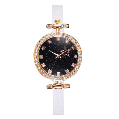 

Korean version of the small student watch wish hot new diamond starry quartz watch crocodile pattern PU fashion watch