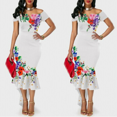 

Women Off Shoulder Short Sleeve Bodycon Dress Ruffle Evening Party Gown Dresses