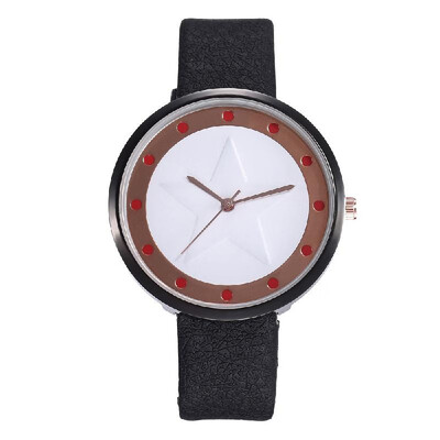 

Women Five-Pointed Star Pattern Rivet Time Watch Student PU Leather Band Alloy Case Quartz Wrist Watch