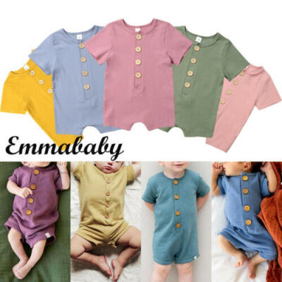 

Newborn Baby Boy Girl Unisex Button Romper Bodysuit Summer Clothes 0-18M