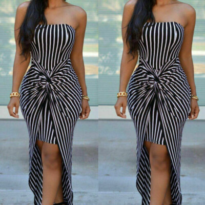 

Summer Womens Strapless Maxi Dress Stripe Tube Top Long Skirt Beach Sundress