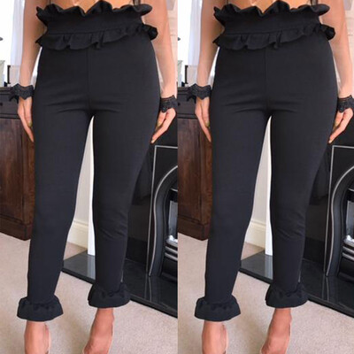 

Tailored Womens Long Solid High Waist Ruffles Ankle-Length Pants