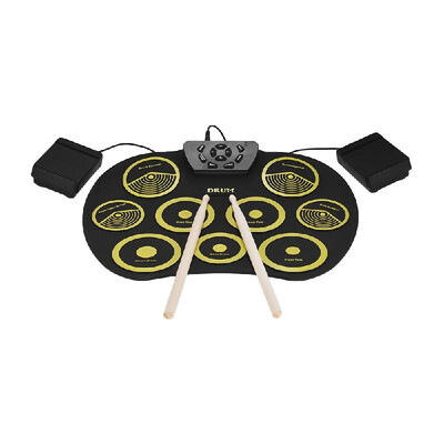

Portable Electronic Drum Set Roll Up Drum Kit 9 Silicon Pads USB Powered with Foot Pedals Drumsticks USB Cable for Students Kids