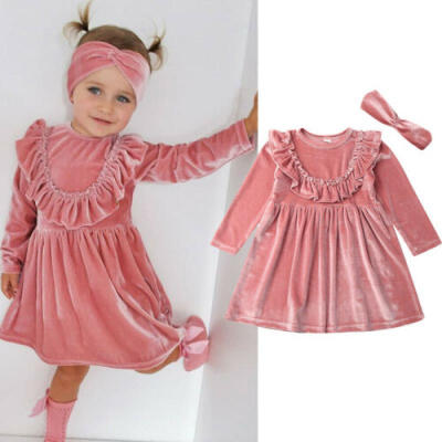 

Toddler Girl Baby Dress Long Sleeve Princess Party Pageant Dress Kids Clothes US