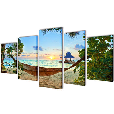 

Canvas Wall Print Set Sand Beach with Hammock 79" x 39"