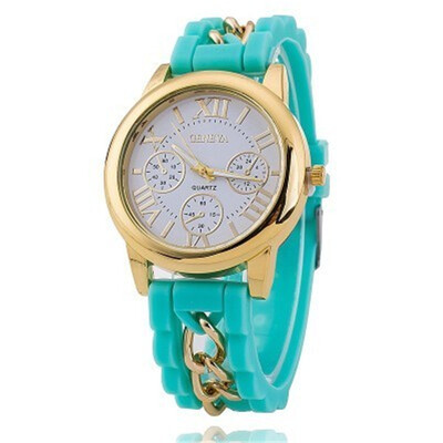 

Geneva fake three-eye watch casual silicone jelly bracelet womens watch