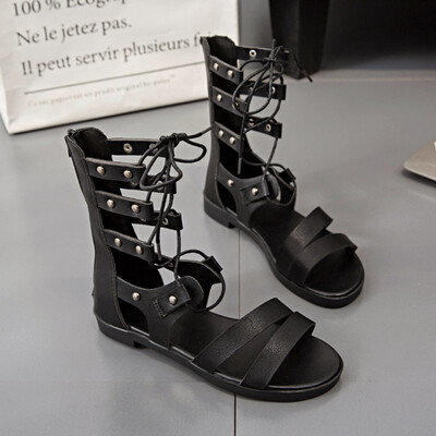 

Sandals Summer Open-toed Womens Shoes Straps Sandals StudentsFlat-soled Shoes Short Cylinders Slender Roman Shoes