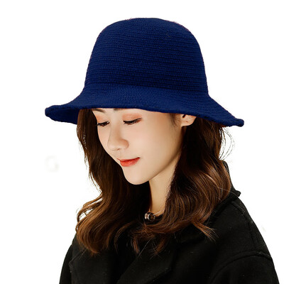 

Autumn&Winter New Korean Edition Leisure Chao Womens Knitted Wool Hat Pure Wool Heating Pot Cap Fishermans hat