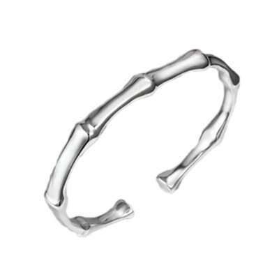 

Charm Chic Women Fashion Sterling Silver Bangle Bamboo Joint Opening Cuff Bracelet