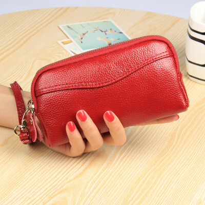 

Has been quality inspection new cowhide leather Europe&the United States fashion mobile phone bag double zipper ladies clutch bag purse handbag