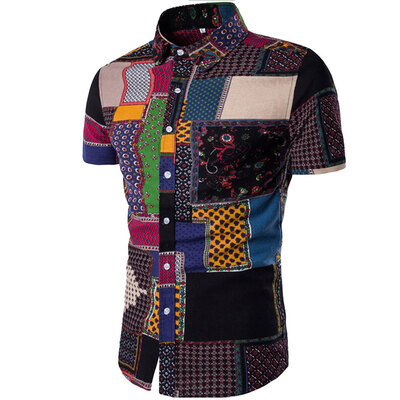 

Summer New Men\s Short-Sleeved Print Size Shirts