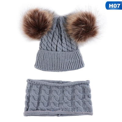 

2019 New Winter Hat Scarf Set For 0-2 Years Boys Girls Children Cotton Warm Pom Poms Twist Pattern Solid Color Cute Unisex Hat