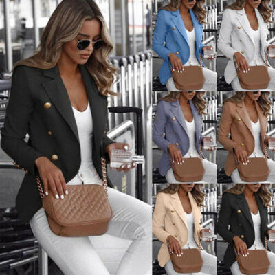 

Plus Size Womens Long Sleeve Button Blazer Work Jacket Coat Outwear Top Suit US
