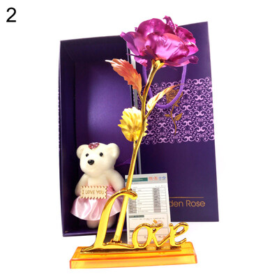 

Golden Foil Rose Flower Bear Valentine\s Day Romantic Lovers Gift Wedding Decor