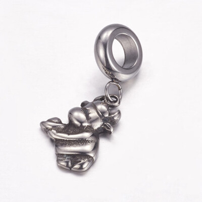 

304 Stainless Steel European Dangle Beads Large Hole Pendants Cow Antique Silver 26mm Hole 5mm Pendant 13x105x25mm