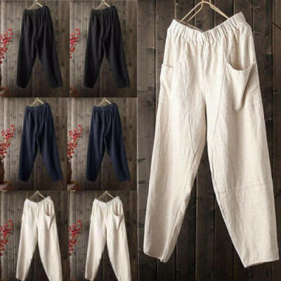 

Mens Linen Cotton Loose Pants Beach Drawstring Yoga Casual Long Slacks Trousers