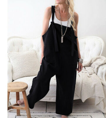 

Womens Casual Loose Linen Cotton Jumpsuit Dungarees Playsuit Trousers Overalls