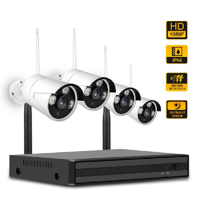 

4CH NVR 4 pcs1080P Cameras Kit Night Vision IP Camera Security&Surveillance System Support Remote Control EU Plug