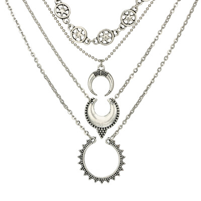 

Tocona Fashion Boho Sun Pendants Charming Crystal Choker Necklace Silver Long Chain Necklace Women Jewelry Collares Femme 3625