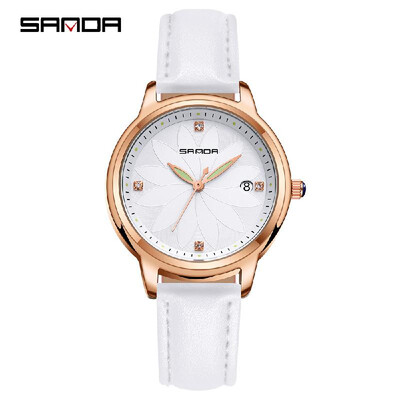 

SANDA P219 Simple Women Watch Leather Quartz Movement Watch Waterproof Casual Calendar Luminous Pointer Clock Wristwatch for Femal