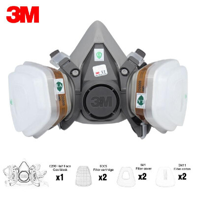 

3M 6200 Half Face Gas Mask Respirator with 2Pcs Multi Acid Gas & Organic Vapor Filter Cartridge Filter Cotton Filter Cover