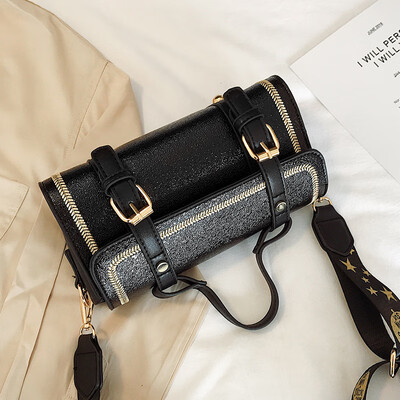 

Bag female 2019 new Korean personality fashion sequins wild foreign wide shoulder strap shoulder Messenger Boston bag