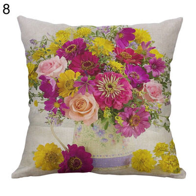 

Linen Rose Peony Tulip Flower Pillow Case Cushion Cover Sofa Bed Car Cafe Decor