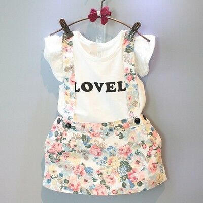 

Kids Baby Girl Dress Cotton Tops T-shirtSuspender Skirt Overalls Outfits Set