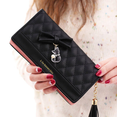 

Fashion Women Bow Cartoon Cat Pendant Card Coin Cash Holder Long Purse Wallet