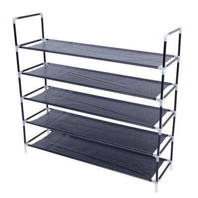 

Simple Assembly 5 Tiers Non-woven Fabric Shoe Rack with Handle Black