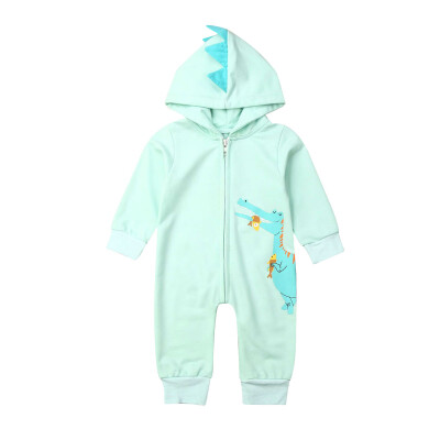 

US Newborn Baby Boy Girl Clothes Dinosaur Zipper Hooded Romper Bodysuit Outfit